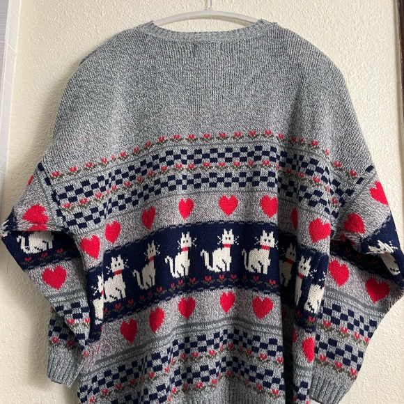 Vintage 80s Cat Sweater Venezia originals Cozy knit Oversize Relaxed Heart XL - Picture 6 of 16